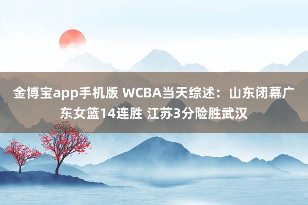 金博宝app手机版 WCBA当天综述：山东闭幕广东女篮14连胜 江苏3分险胜武汉