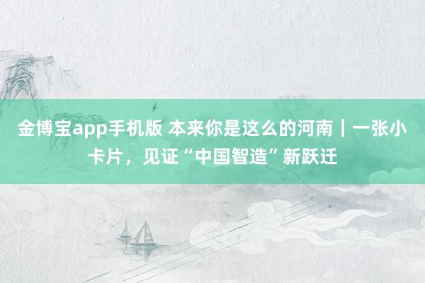 金博宝app手机版 本来你是这么的河南｜一张小卡片，见证“中国智造”新跃迁
