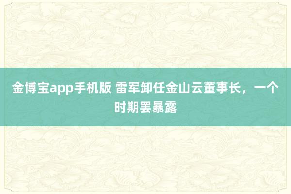 金博宝app手机版 雷军卸任金山云董事长，一个时期罢暴露