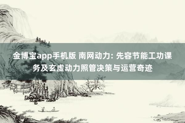 金博宝app手机版 南网动力: 先容节能工功课务及玄虚动力照管决策与运营奇迹