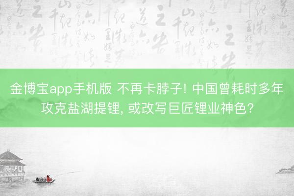 金博宝app手机版 不再卡脖子! 中国曾耗时多年攻克盐湖提锂， 或改写巨匠锂业神色?
