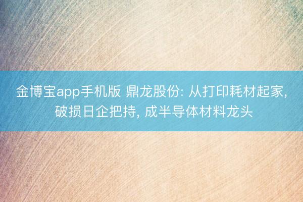 金博宝app手机版 鼎龙股份: 从打印耗材起家， 破损日企把持， 成半导体材料龙头