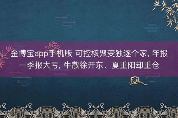 金博宝app手机版 可控核聚变独逐个家， 年报一季报大亏， 牛散徐开东、夏重阳却重仓