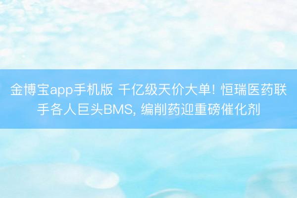 金博宝app手机版 千亿级天价大单! 恒瑞医药联手各人巨头BMS， 编削药迎重磅催化剂