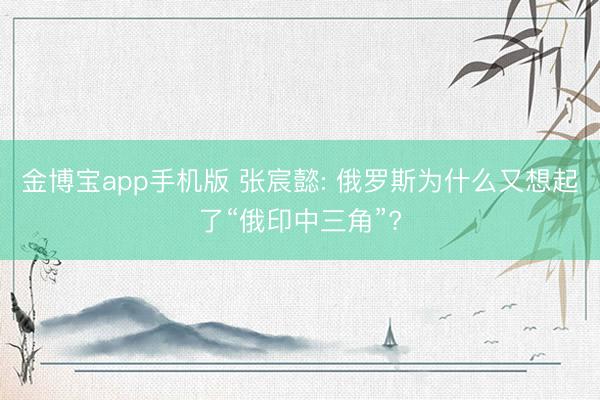 金博宝app手机版 张宸懿: 俄罗斯为什么又想起了“俄印中三角”?