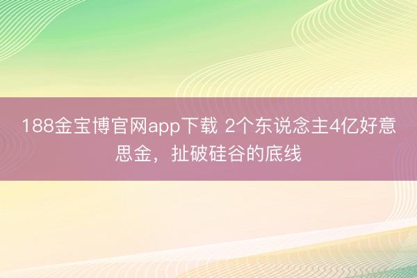 188金宝博官网app下载 2个东说念主4亿好意思金，扯破硅谷的底线