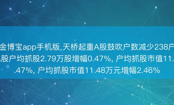 金博宝app手机版 天桥起重A股鼓吹户数减少238户降幅0.47%， 流畅A股户均抓股2.79万股增幅0.47%， 户均抓股市值11.48万元增幅2.46%