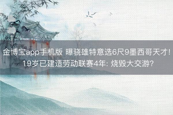 金博宝app手机版 曝骁雄特意选6尺9墨西哥天才! 19岁已建造劳动联赛4年: 烧毁大交游?