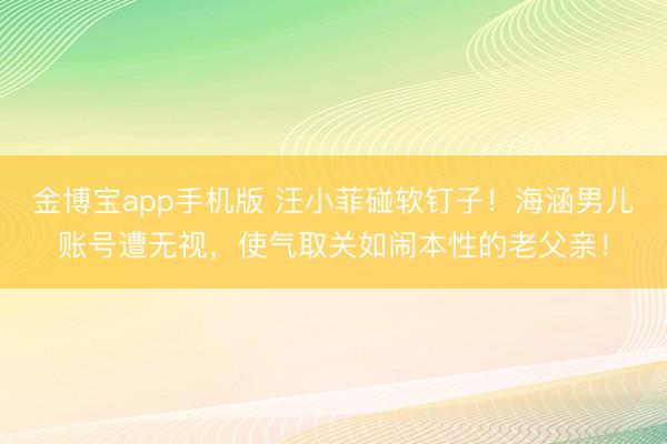 金博宝app手机版 汪小菲碰软钉子!海涵男儿账号遭无视,使气取关如闹本性的老父亲!